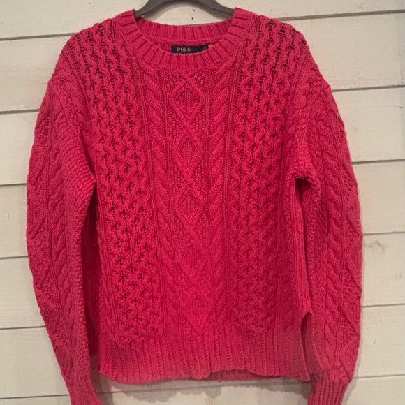 Polo by Ralph Lauren Women's Vibrant Pink Cable Knit Sweater - Picture 1 of 13